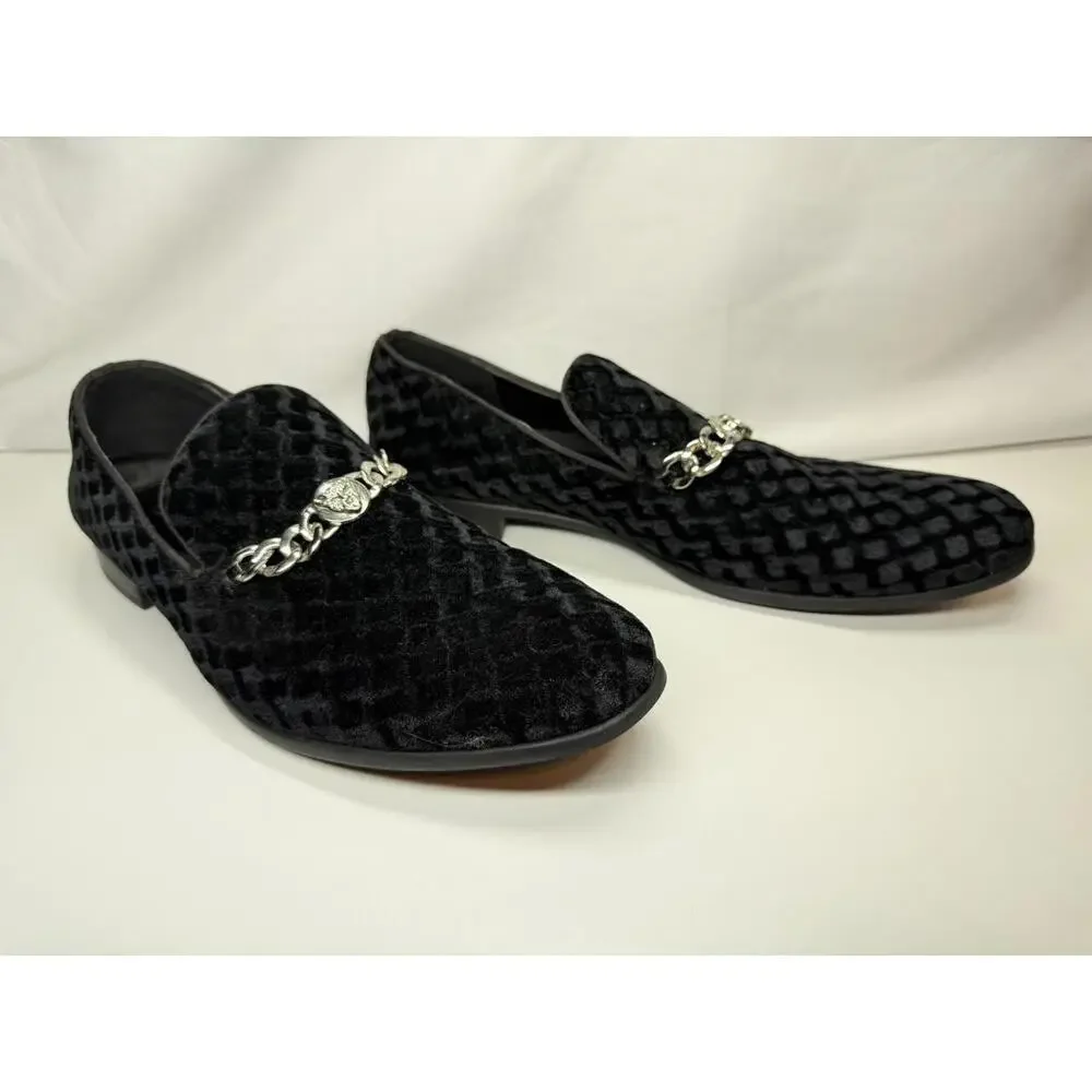 Amali Felix-000 Shoes Mens Size 10.5 Black Velvet Loafers Chain Dress Slip On